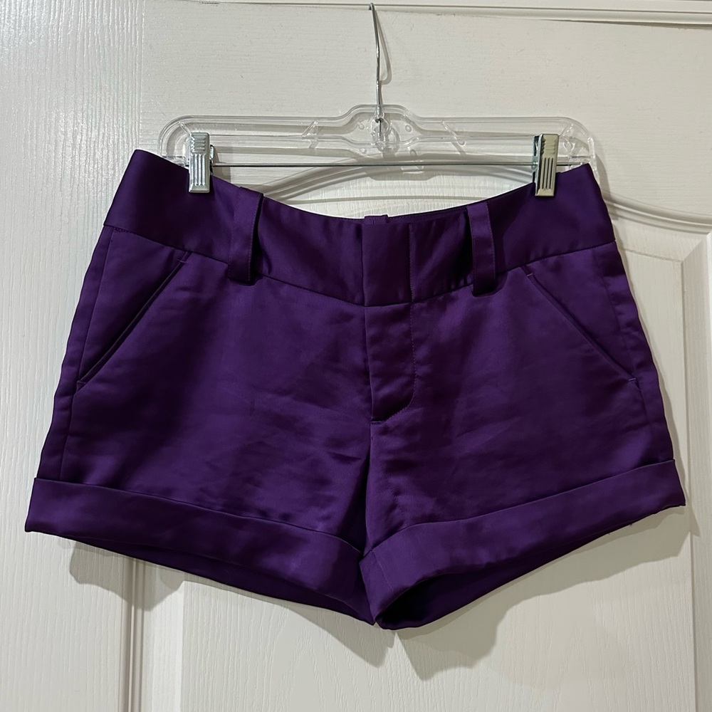 Alice + Olivia Purple Cuff Satin Shorts - 4